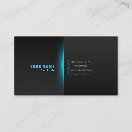 Carte De Visite Neon professionnel moderne bleu clair (Dos)