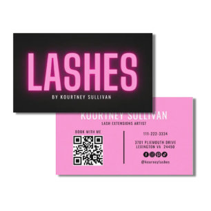 Carte De Visite Neon Rose Black Lashes Technicien Beauté
