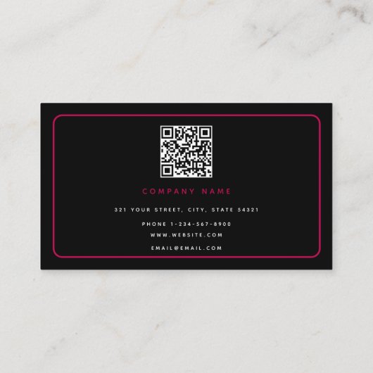 Carte De Visite Neon Rose Black Nail Salon Technicien QR Code (Dos)