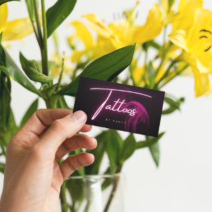 Carte De Visite Neon rose chaud et tatouages fumés Script manuscri