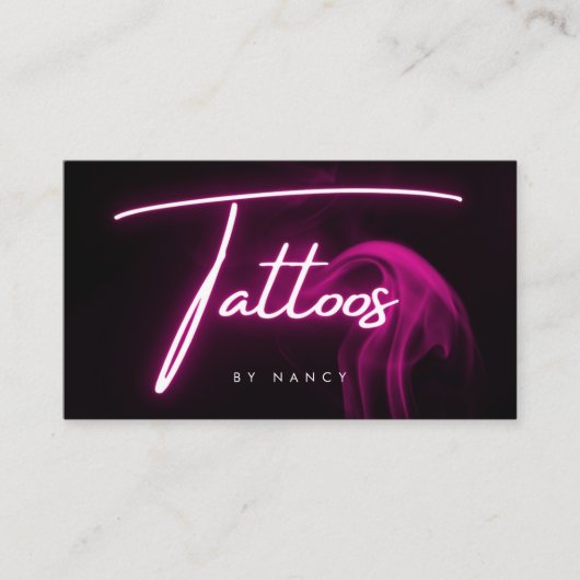 Carte De Visite Neon rose chaud et tatouages fumés Script manuscri (Devant)