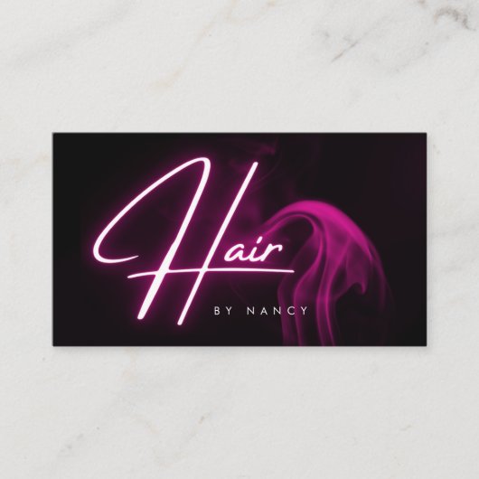 Carte De Visite Neon rose chaud & Smoke Hair Stylist Script (Devant)