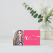 Carte De Visite Neon rose cheveux maquillage photo initiale code q (Debout devant)