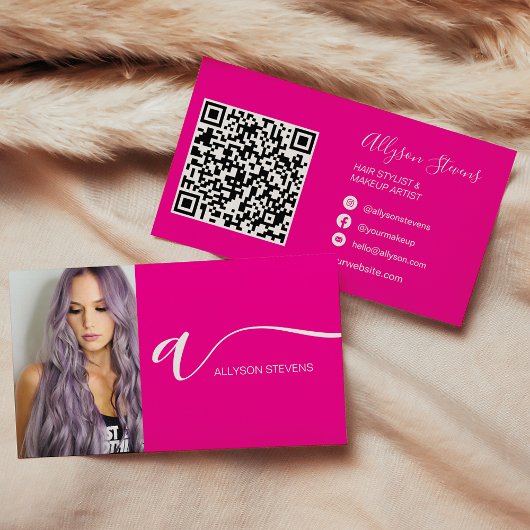 Carte De Visite Neon rose cheveux maquillage photo initiale code q