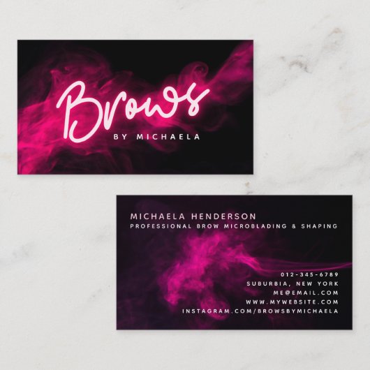 Carte De Visite Neon rose moderne et Fumée Microblading/Shaping (Devant / Derrière)