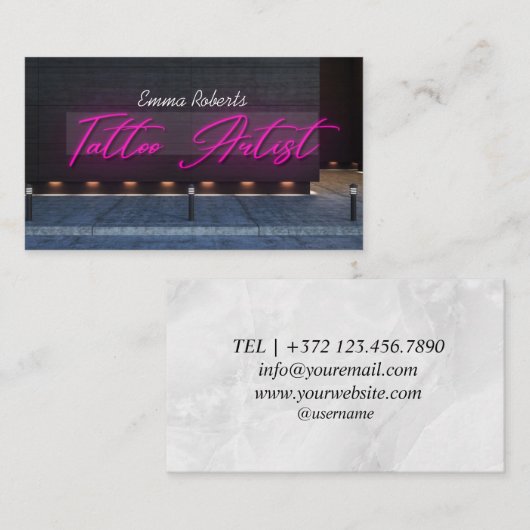 Carte De Visite Néon rose moderne et tatoueur fumé (Devant / Derrière)