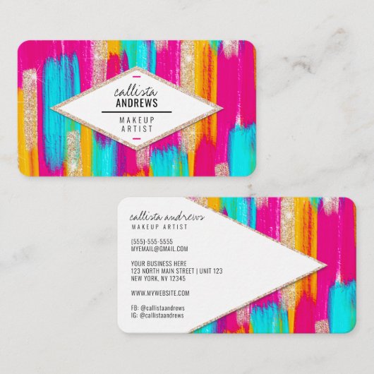 Carte De Visite Neon rose Turquoise Jaune Parties scintillant or P (Devant / Derrière)