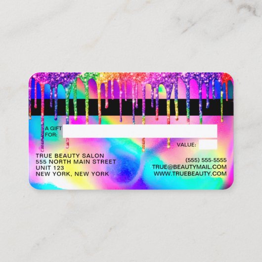 Carte De Visite Neon Unicorn Holographic Parties scintillant Drift (Dos)
