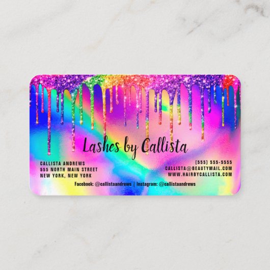 Carte De Visite Neon Unicorn Holographic Parties scintillant Lashe (Dos)