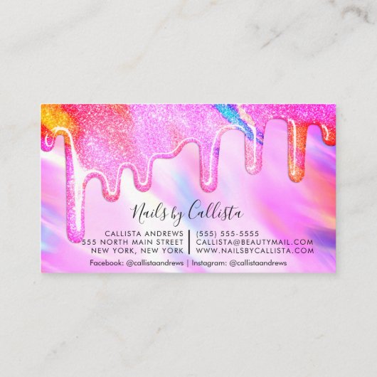 Carte De Visite Neon Unicorn Holographique Épais Parties scintilla (Dos)