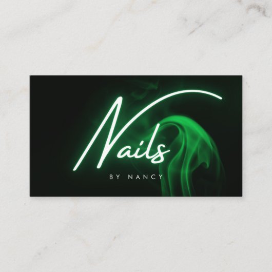 Carte De Visite Neon Vert & Fumée Nails / Nail Tech Script (Devant)