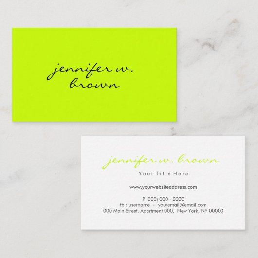 Carte De Visite Néon vert simple (Devant / Derrière)