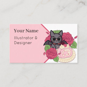 Carte De Visite Nerdy Bat et Rose Swiss Roll