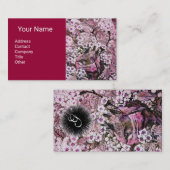 Carte De Visite NEST D'OISEAU, FLEURS DU PRINTEMPS Monogramme Rose (Devant / Derrière)