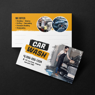 Carte De Visite Nettoyage Automobile Détailing Cirage Blanc Jaune