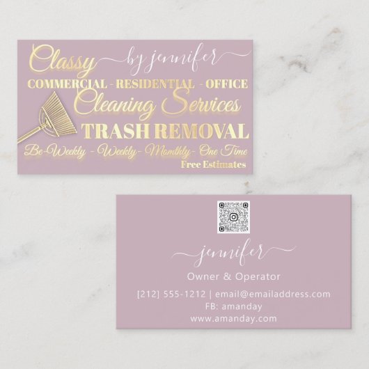 Carte De Visite Nettoyage Classy Dépouille Code QR rose Maid (Devant / Derrière)