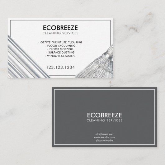 Carte De Visite Nettoyage de bureau en bande argent élégant (Devant / Derrière)