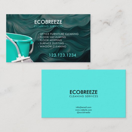 Carte De Visite Nettoyage de bureau Turquoise Wave (Devant / Derrière)
