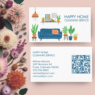 Carte De Visite Nettoyage de la maison Cute Livingroom Art personn