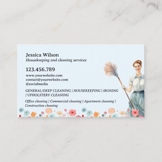 Carte De Visite Nettoyage de la maison Service de ménage rétro (Dos)