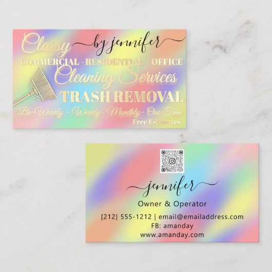 Carte De Visite Nettoyage de la poubelle Holographe Maid QR Code B (Devant / Derrière)