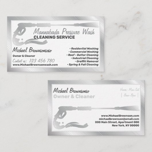 Carte De Visite Nettoyage de la pression Lavage de puissance Silve (Devant / Derrière)