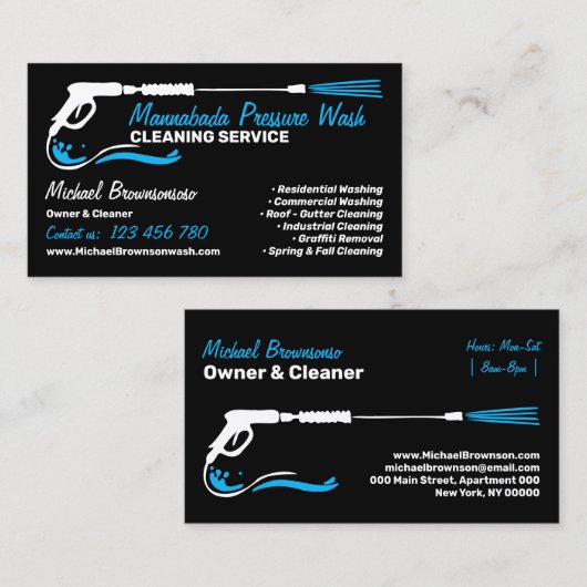 Carte De Visite Nettoyage de la pression Lave-linge noir (Devant / Derrière)