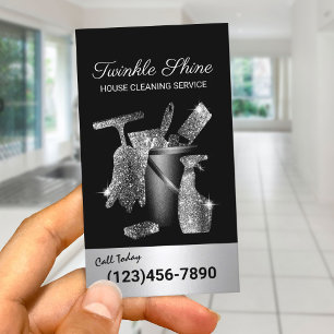 Carte De Visite Nettoyage de maison moderne Noir Ménage