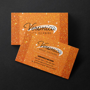 Carte De Visite Nettoyage de maison Paillettes Orange Femme de mén