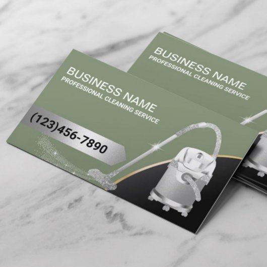 Carte De Visite Nettoyage de tapis Silver Vacuum Cleaner vert