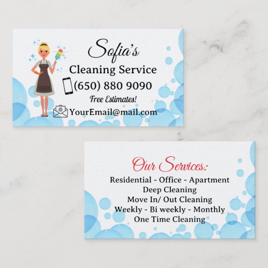 Carte De Visite Nettoyage des domestiques Service de nettoyage des (Devant / Derrière)