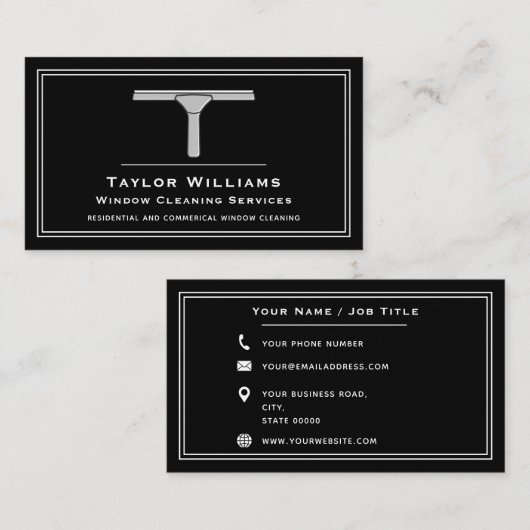 Carte De Visite Nettoyage des fenêtres en noir blanc Services Nett (Devant / Derrière)
