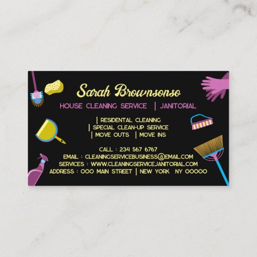 Carte De Visite Nettoyage des ménagères en bleu noir rose (Dos)