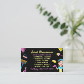 Carte De Visite Nettoyage des ménagères en bleu noir rose (Debout devant)