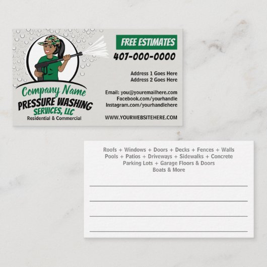 Carte De Visite Nettoyage et lavage sous pression Afro-Américain (Devant / Derrière)
