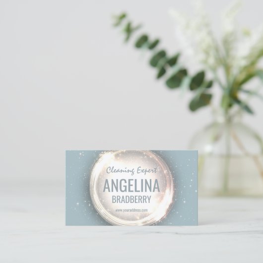 Carte De Visite Nettoyage Expert Service Parties scintillant Cercl (Debout devant)