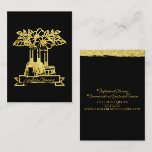 Carte De Visite Nettoyage Faux Or Plante Florale Script Logo