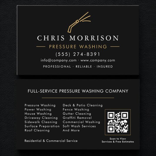 Carte De Visite Nettoyage haute pression Code QR Power Wash