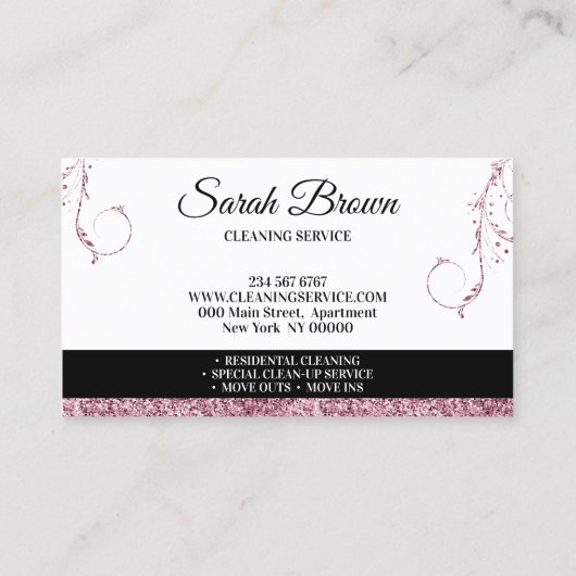 Carte De Visite Nettoyage Maid Janitorial services rose pétillant (Dos)