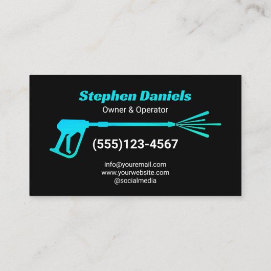 Carte De Visite Nettoyage moderne à pression noire et bleue (Dos)