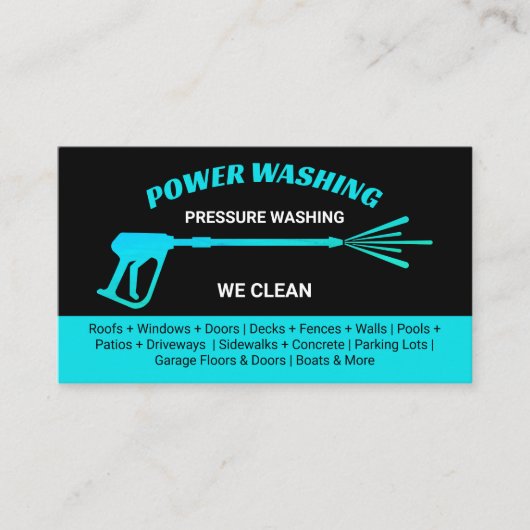Carte De Visite Nettoyage moderne à pression noire et bleue (Devant)