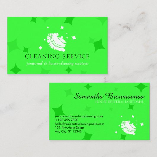 Carte De Visite Nettoyage Nettoyant Nettoyant De Boule Verte Neon (Devant / Derrière)