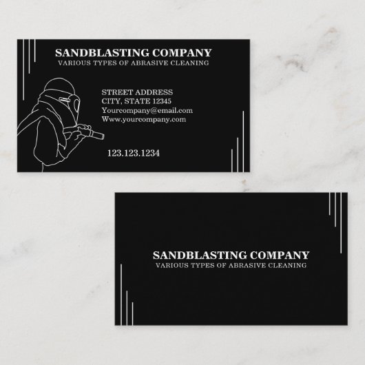 Carte De Visite Nettoyage simple au sablage blanc et noir (Devant / Derrière)