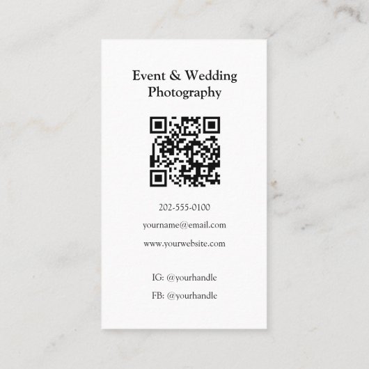 Carte De Visite Nettoyer la bordure blanche QR Code Photographe Ve (Dos)