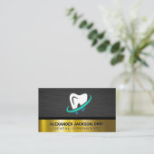 Carte De Visite Nettoyer le logo des dents | Métal foncé d'or (Debout devant)
