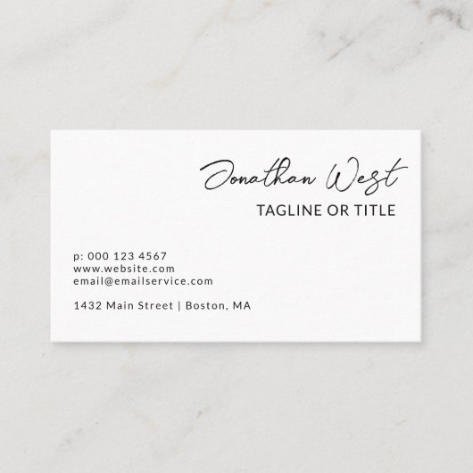 Carte De Visite Nettoyer le nom blanc dans le script de signature  (Devant)