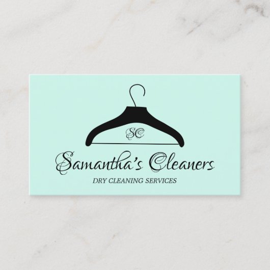 Carte De Visite Nettoyeur à sec Monogramme Lave-linge vert cintre (Devant)