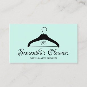 Carte De Visite Nettoyeur à sec Monogramme Vert Hanger Laundormat