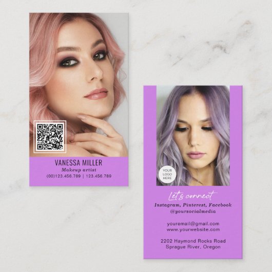Carte De Visite Networking QR code maquillage artiste verticale ph (Devant / Derrière)