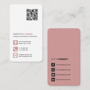 Carte De Visite Networking QR code médias sociaux simples rose pou